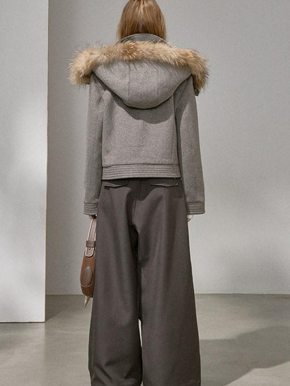 DIDDI MODA Morandi Gray Hooded Lapel Cropped Women&