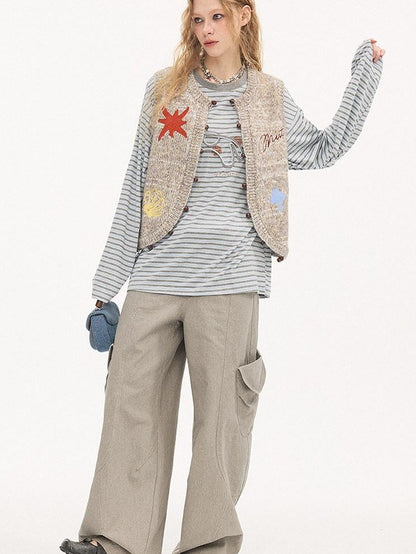 DIDDI MODA Multicolor Beaded Embroidered Lettered Single Button Women&