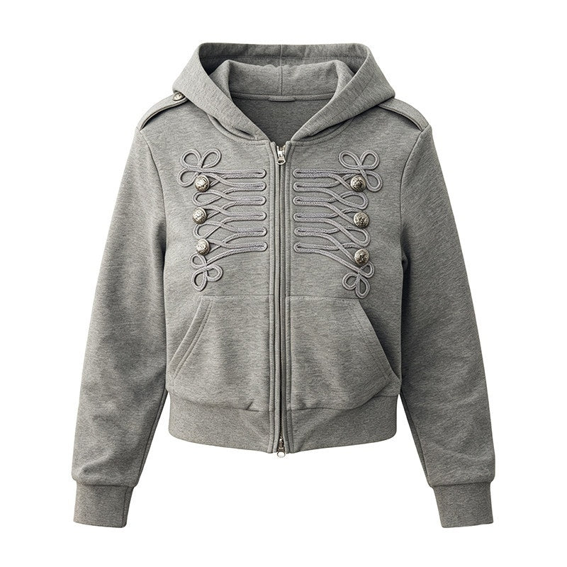 DIDDI_MODA_Napoleon_Accent_Drawstring_Loose_Fit_Long_Sleeve_Zip_Women&