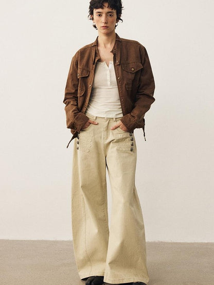 DIDDI MODA Napoleon Metal Button Wide Leg Women&