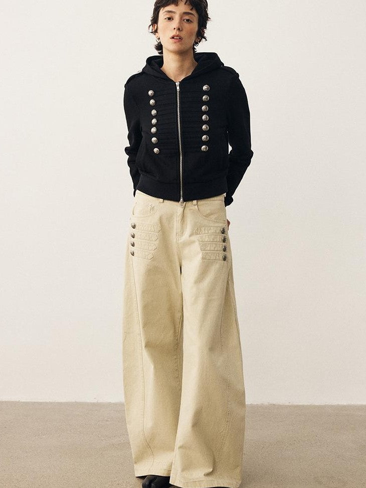 DIDDI MODA Napoleon Metal Button Wide Leg Women&