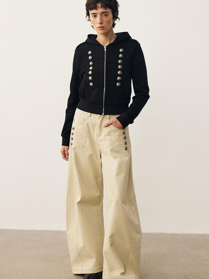 DIDDI MODA Napoleon Metal Button Wide Leg Women&