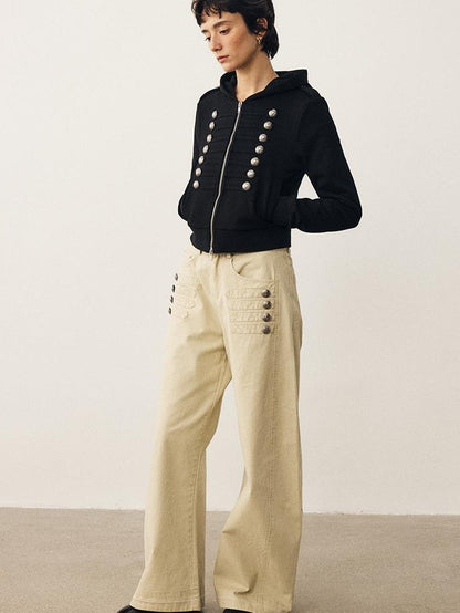 DIDDI MODA Napoleon Metal Button Wide Leg Women&