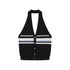 DIDDI_MODA_Navy_Striped_Halter_V-neck_Single_Button_Slim_Fit_Knit_Webbing_Women&