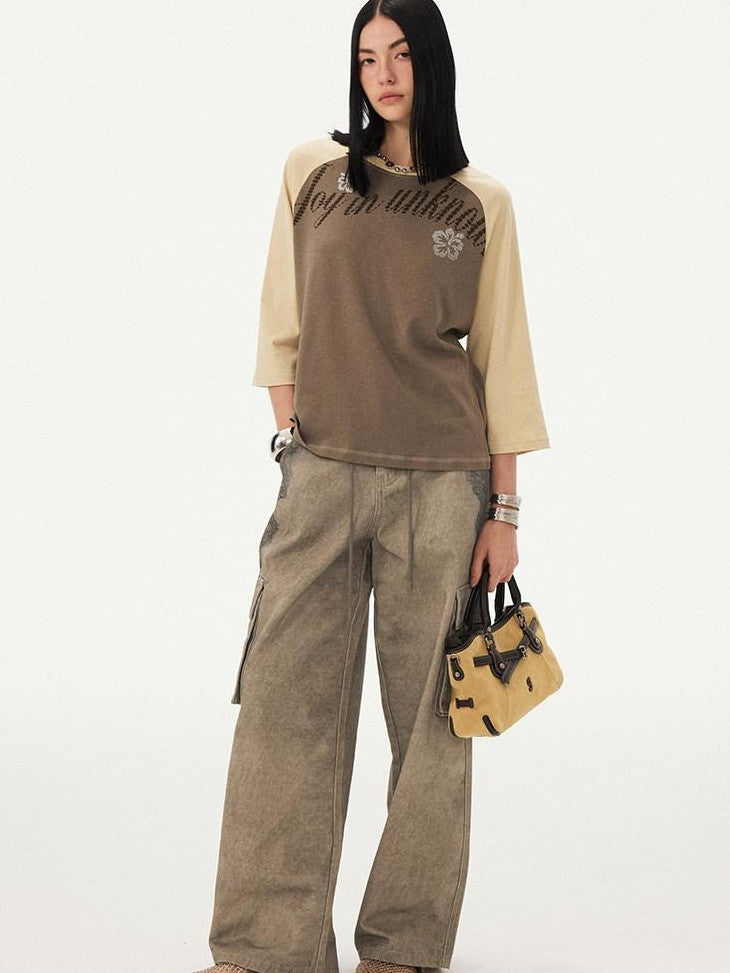 DIDDI MODA Oak Brown Lace Print Distressed Cargo Women&