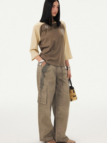 DIDDI MODA Oak Brown Lace Print Distressed Cargo Women&