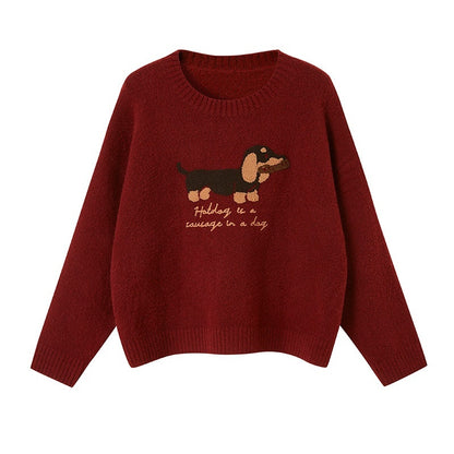 DIDDI_MODA_Oatmeal_Dachshund_Knit_Round_Neck_Women&