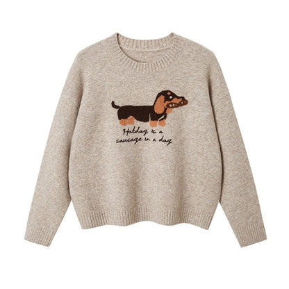 DIDDI_MODA_Oatmeal_Dachshund_Knit_Round_Neck_Women&