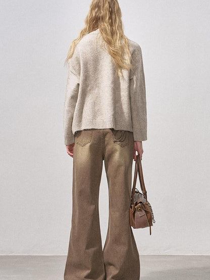 DIDDI MODA Oatmeal Dachshund Knit Round Neck Women&