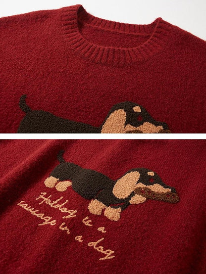 DIDDI MODA Oatmeal Dachshund Knit Round Neck Women&