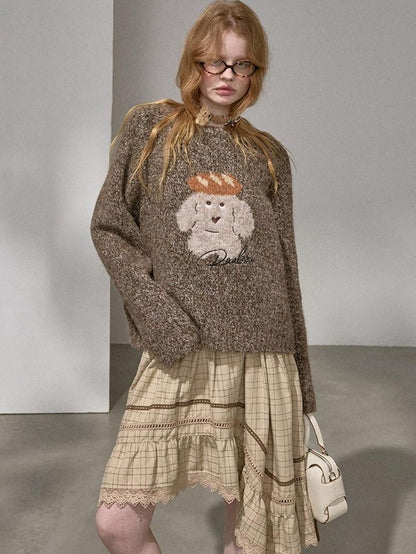 DIDDI MODA Oatmeal Puppy Motif Roundneck Oversized Women&