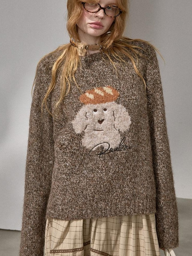 DIDDI MODA Oatmeal Puppy Motif Roundneck Oversized Women&