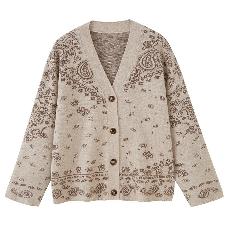DIDDI_MODA_Oatmeal_V-neck_Puppy_Motif_Loose_Fit_Princess_Women&