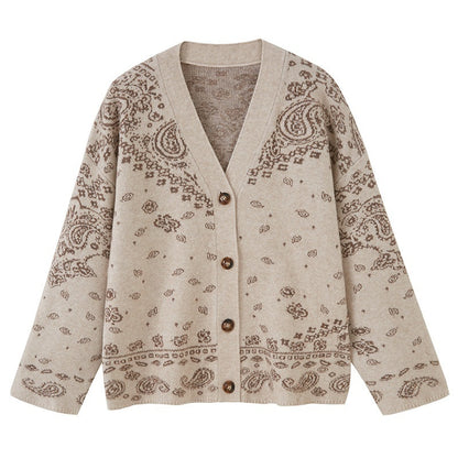 DIDDI_MODA_Oatmeal_V-neck_Puppy_Motif_Loose_Fit_Princess_Women&