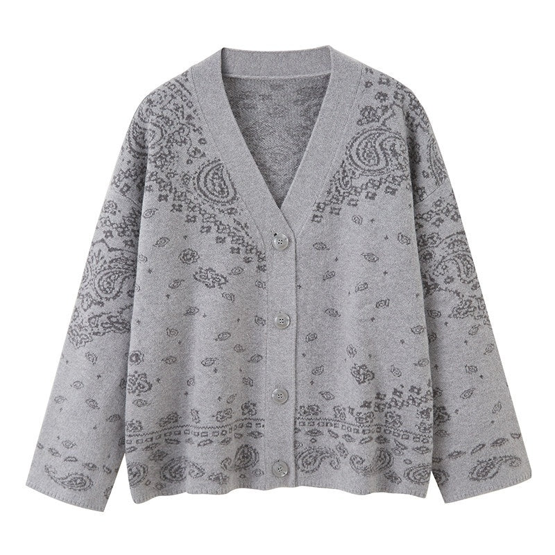 DIDDI_MODA_Oatmeal_V-neck_Puppy_Motif_Loose_Fit_Princess_Women&