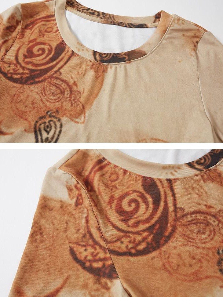 DIDDI MODA Ocean Paisley Printed Slim Round Neck Soft Stretch Women&