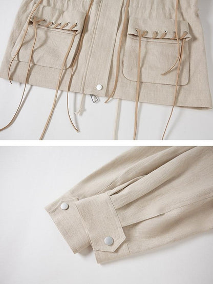 DIDDI MODA Off White Drawstring Pockets Bohemian Women&