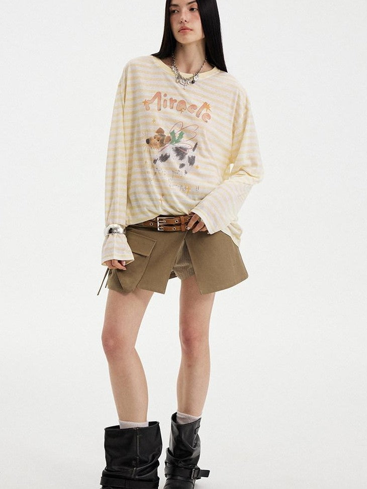 DIDDI MODA Olive Green Khaki Washed Patchwork Cargo A Line Two Piece Women&