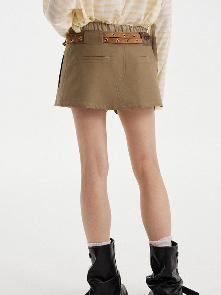 DIDDI MODA Olive Green Khaki Washed Patchwork Cargo A Line Two Piece Women&