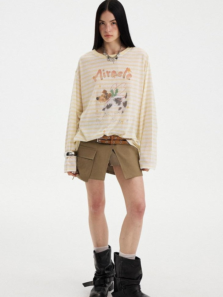 DIDDI MODA Olive Green Khaki Washed Patchwork Cargo A Line Two Piece Women&