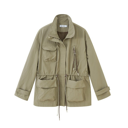 DIDDI_MODA_Olive_Stand_Collar_Drawstring_Large_Pocket_Twisted_Women&
