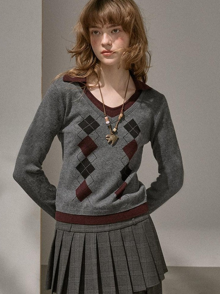 DIDDI MODA Ombre Cardigan Faux Two Piece Pleated Skirt Women&