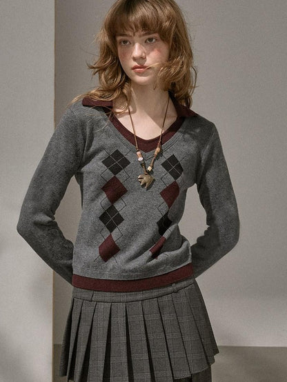 DIDDI MODA Ombre Cardigan Faux Two Piece Pleated Skirt Women&
