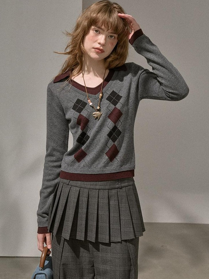 DIDDI MODA Ombre Cardigan Faux Two Piece Pleated Skirt Women&