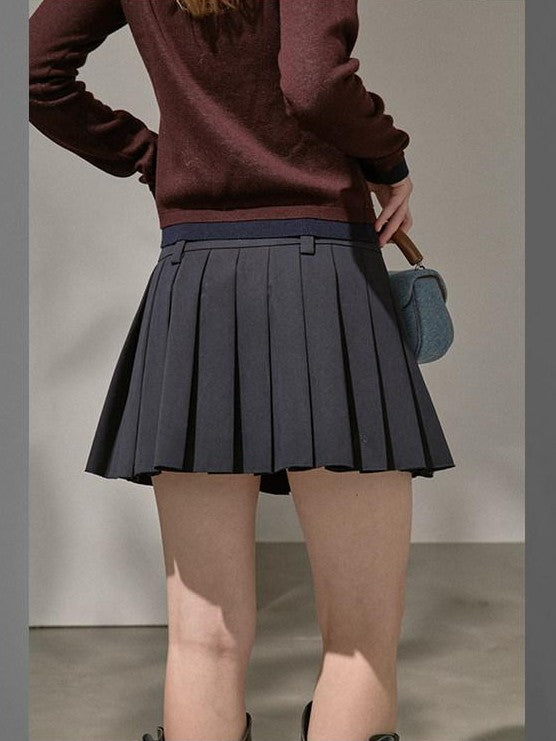 DIDDI MODA Ombre Cardigan Faux Two Piece Pleated Skirt Women&