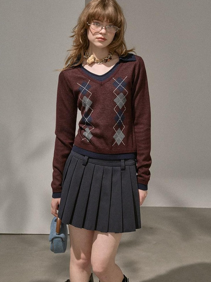 DIDDI MODA Ombre Cardigan Faux Two Piece Pleated Skirt Women&