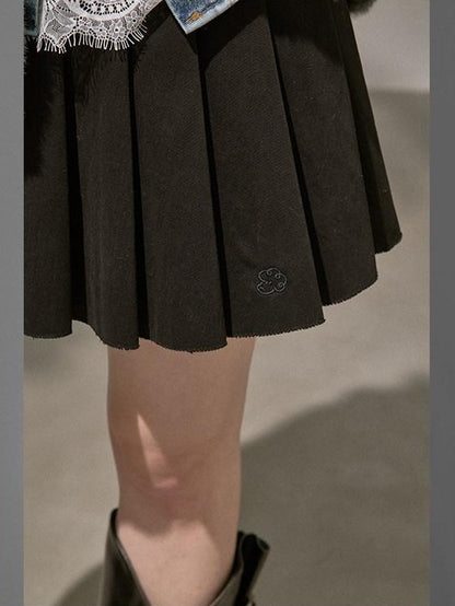 DIDDI MODA Ombre Cardigan Faux Two Piece Pleated Skirt Women&