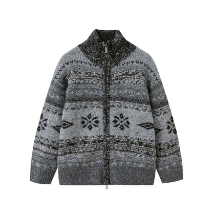 DIDDI_MODA_Ombre_Fair_Isle_Floral_Dyed_Oversized_Zip_Crewneck_Women&