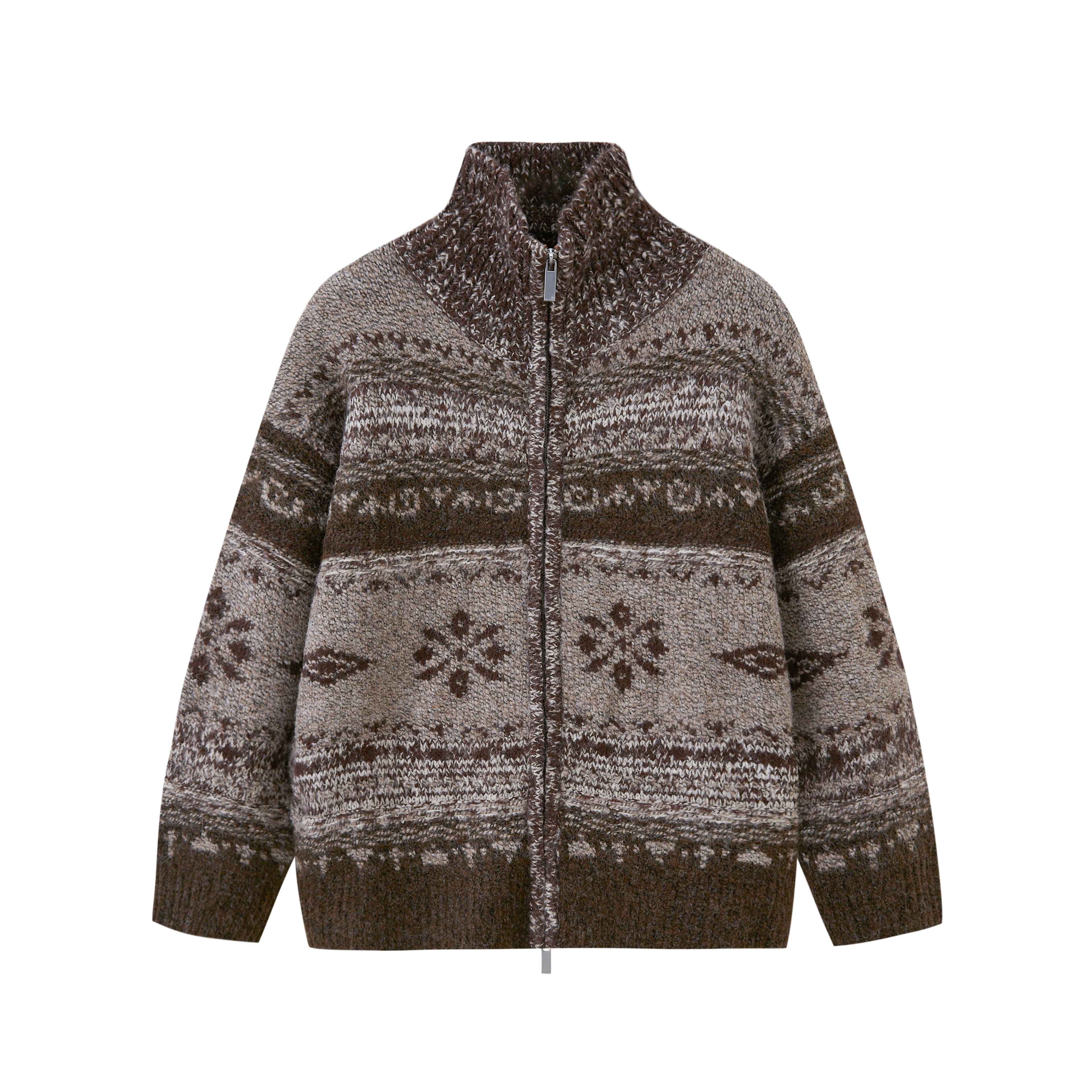 DIDDI_MODA_Ombre_Fair_Isle_Floral_Dyed_Oversized_Zip_Crewneck_Women&