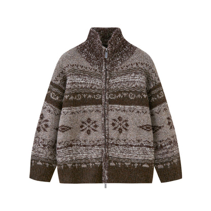 DIDDI_MODA_Ombre_Fair_Isle_Floral_Dyed_Oversized_Zip_Crewneck_Women&