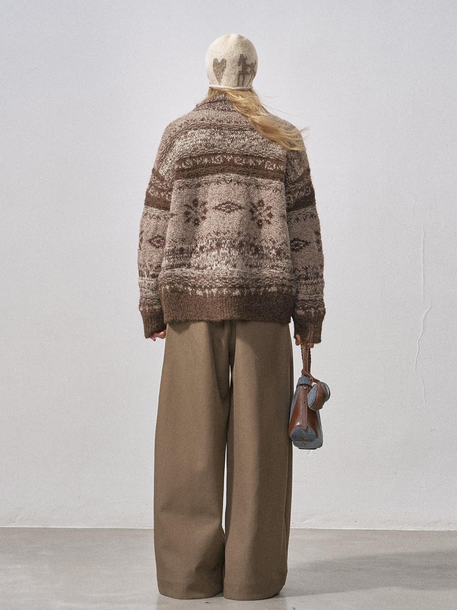 DIDDI MODA Ombre Fair Isle Floral Dyed Oversized Zip Crewneck Women&
