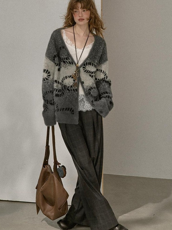 DIDDI MODA Ombre Gradient Bow V-neck Relaxed Knit Women&