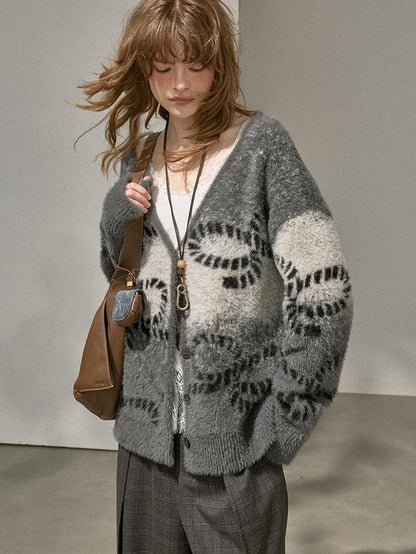DIDDI MODA Ombre Gradient Bow V-neck Relaxed Knit Women&