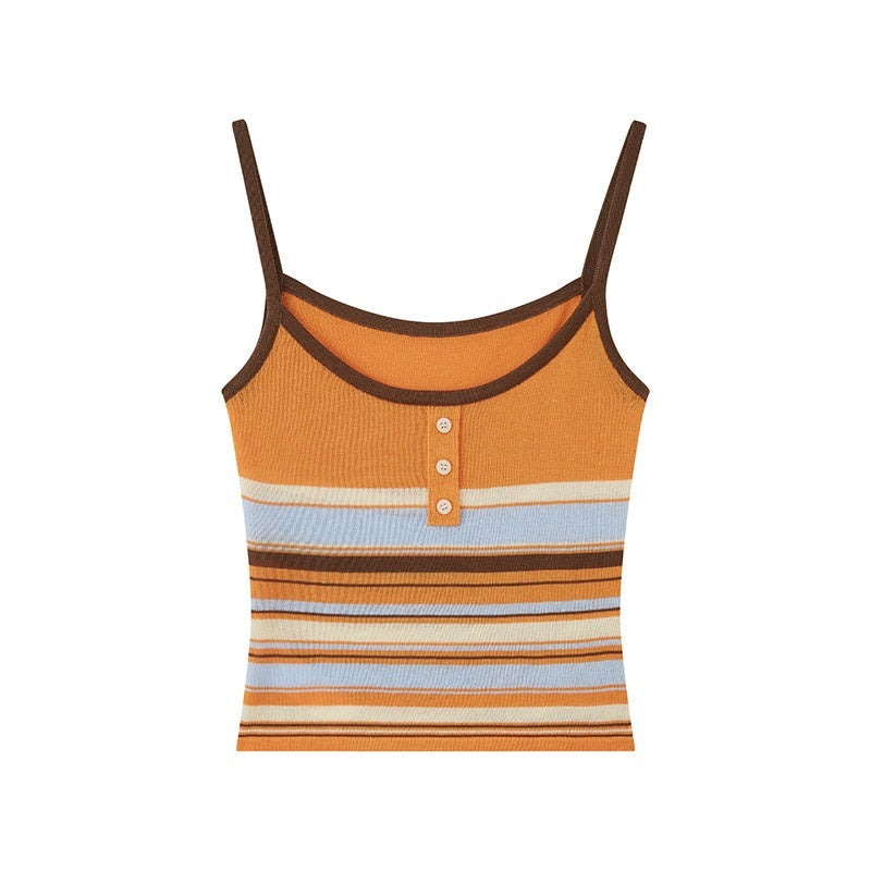 DIDDI_MODA_Orange_Brown_Striped_Knit_U_Neck_Cropped_Tape_Trim_Women&
