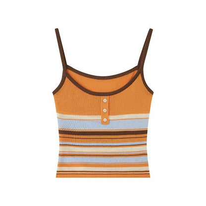 DIDDI_MODA_Orange_Brown_Striped_Knit_U_Neck_Cropped_Tape_Trim_Women&