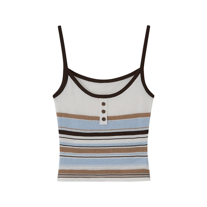 DIDDI_MODA_Orange_Brown_Striped_Knit_U_Neck_Cropped_Tape_Trim_Women&