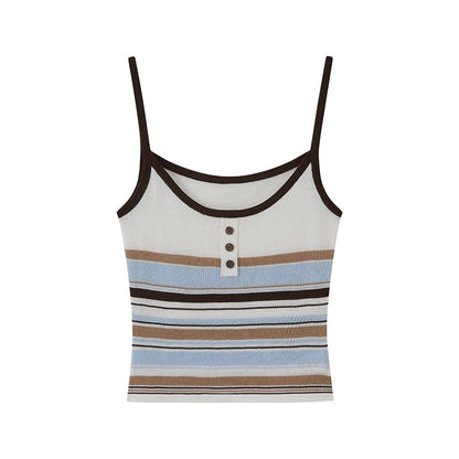 DIDDI_MODA_Orange_Brown_Striped_Knit_U_Neck_Cropped_Tape_Trim_Women&