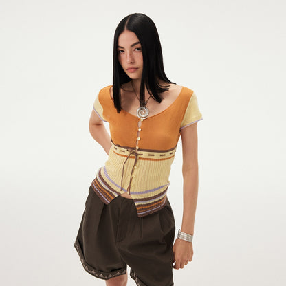 DIDDI_MODA_Orange_Coffee_Colorblock_Striped_Knit_U_Neck_Women&