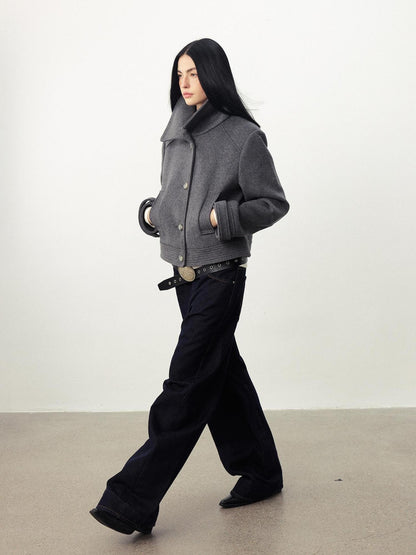 DIDDI MODA Oversized Big Lapel Wool Blend Long Sleeve Women&