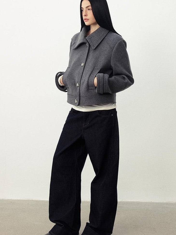 DIDDI MODA Oversized Big Lapel Wool Blend Long Sleeve Women&