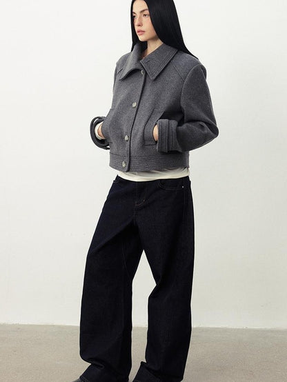 DIDDI MODA Oversized Big Lapel Wool Blend Long Sleeve Women&