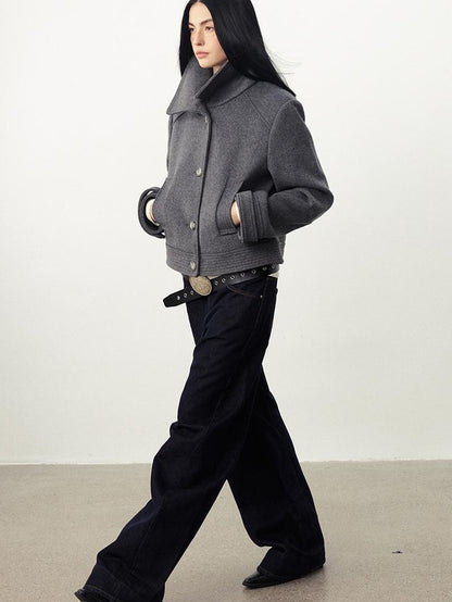 DIDDI MODA Oversized Big Lapel Wool Blend Long Sleeve Women&