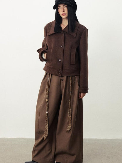 DIDDI MODA Oversized Big Lapel Wool Blend Long Sleeve Women&