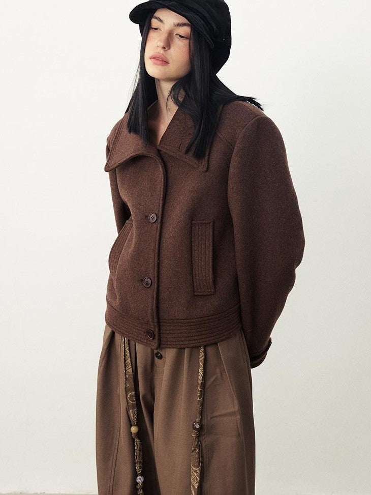 DIDDI MODA Oversized Big Lapel Wool Blend Long Sleeve Women&