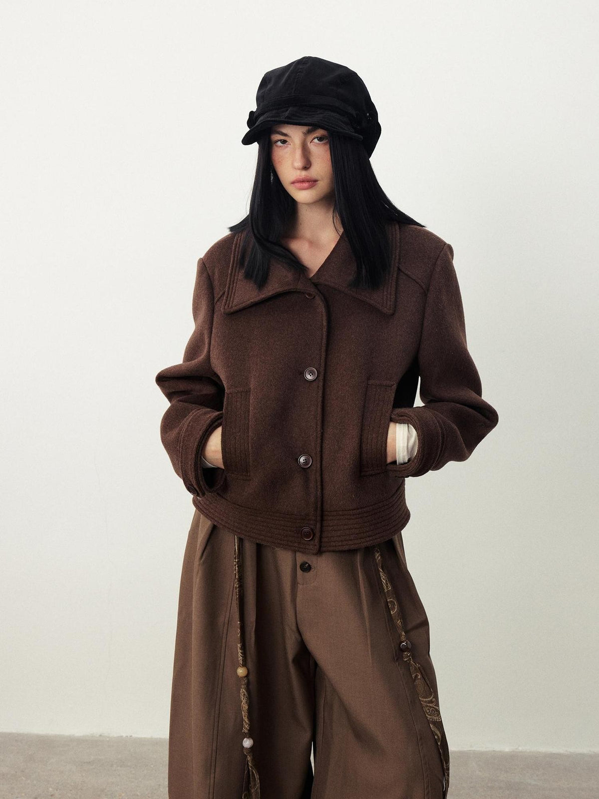 DIDDI MODA Oversized Big Lapel Wool Blend Long Sleeve Women&