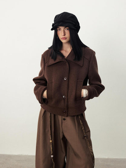 DIDDI MODA Oversized Big Lapel Wool Blend Long Sleeve Women&